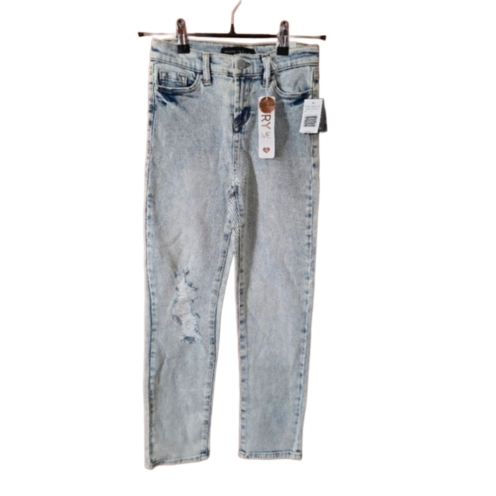Celebrity Pink Girls Size 12 High Rise Distressed Straight Leg Jeans NWT